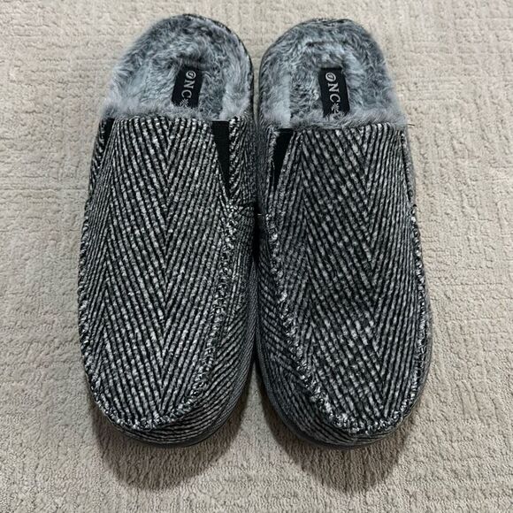 ONCAI Clog Slippers Stripe Faux Fur Cotton-Blend High-Density Memory Foam Men’s - Picture 1 of 6